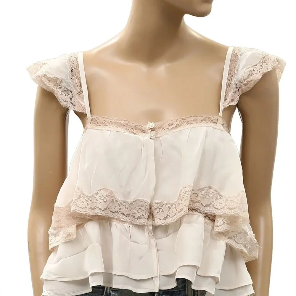 Intimately Free People How Sweet Is It Cami Blouse Top Lace Slip Trendy L 288548